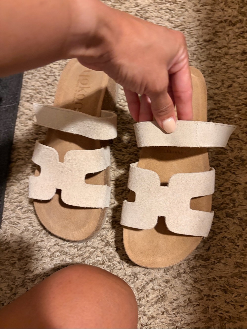 Suede Two-Strap Slide Sandals in blush